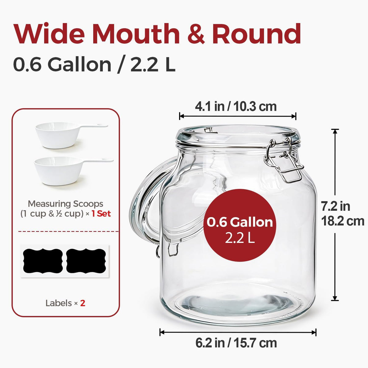 Glass Jars with Airtight Lids 0.6 Gallon 2 Pack Kitchen Canisters