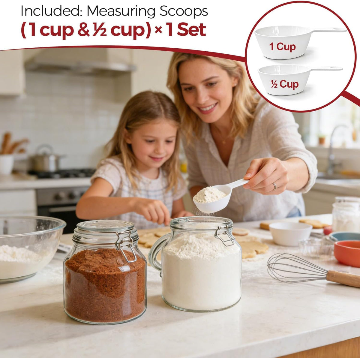 Glass Jars with Airtight Lids 0.6 Gallon 2 Pack Kitchen Canisters