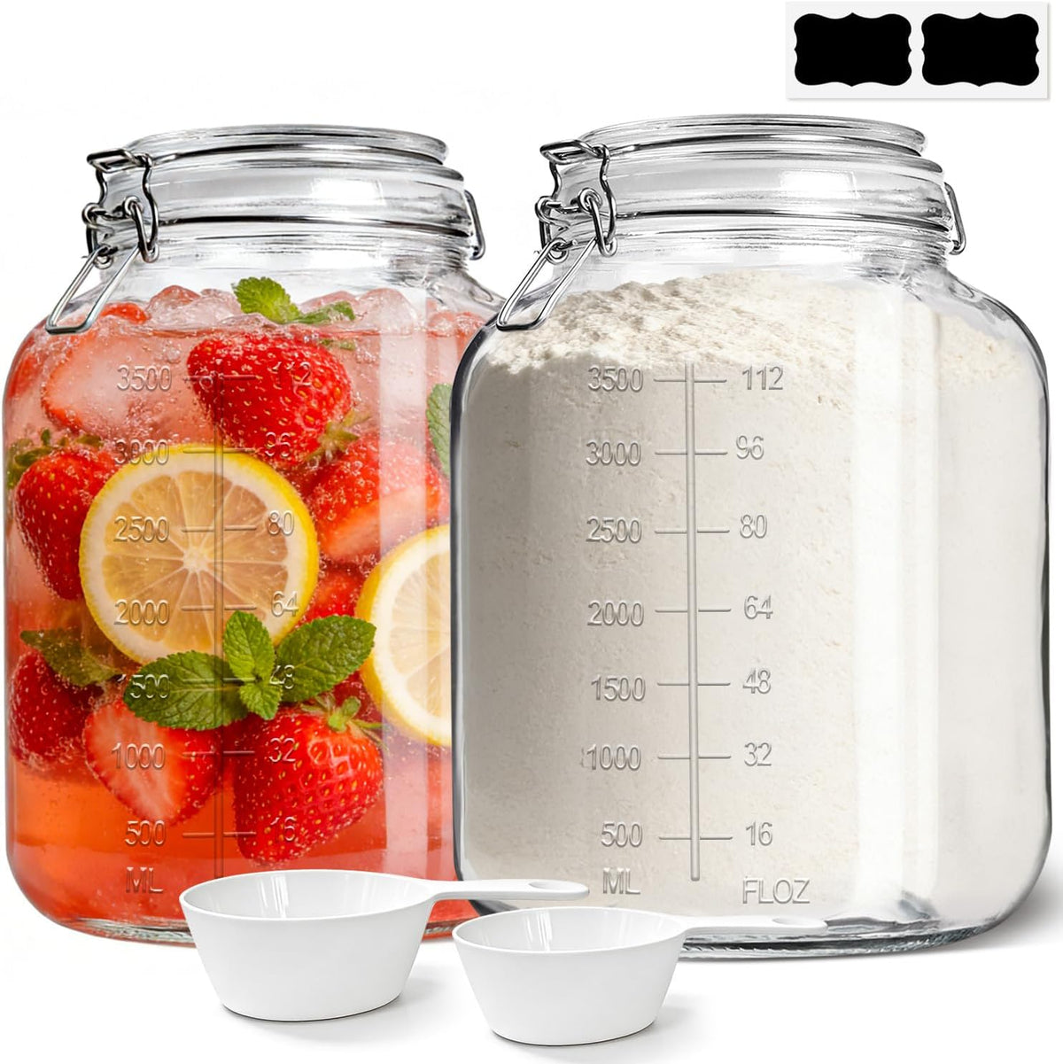 Glass Jars with Airtight Lids 0.6 Gallon 2 Pack Kitchen Canisters