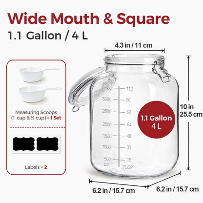 Glass Jars with Airtight Lids 0.6 Gallon 2 Pack Kitchen Canisters