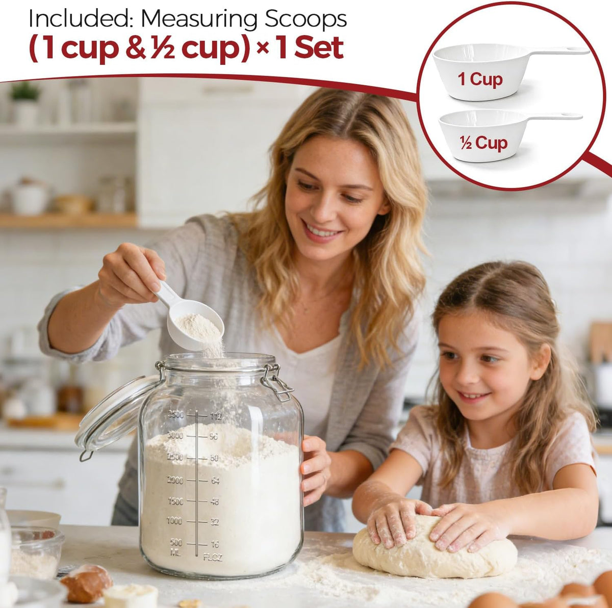 Glass Jars with Airtight Lids 0.6 Gallon 2 Pack Kitchen Canisters