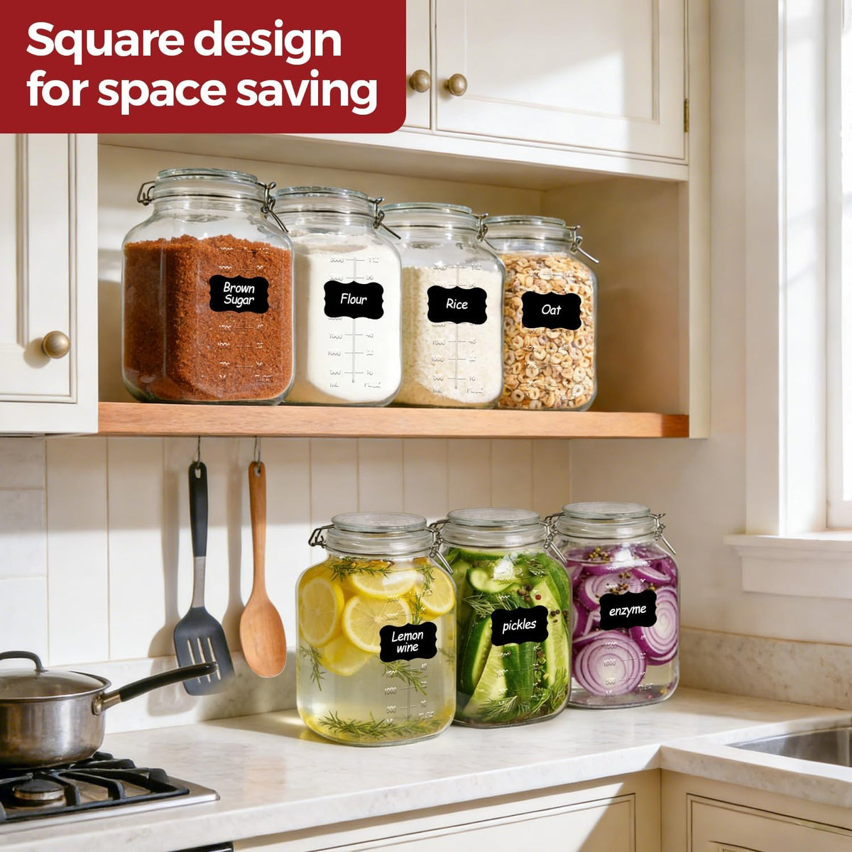 Glass Jars with Airtight Lids 0.6 Gallon 2 Pack Kitchen Canisters