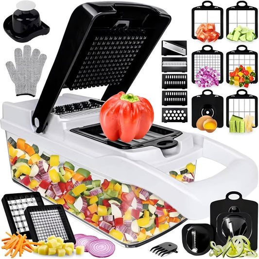 25-in-1 Vegetable Chopper with Container, Stainless Steel Blades