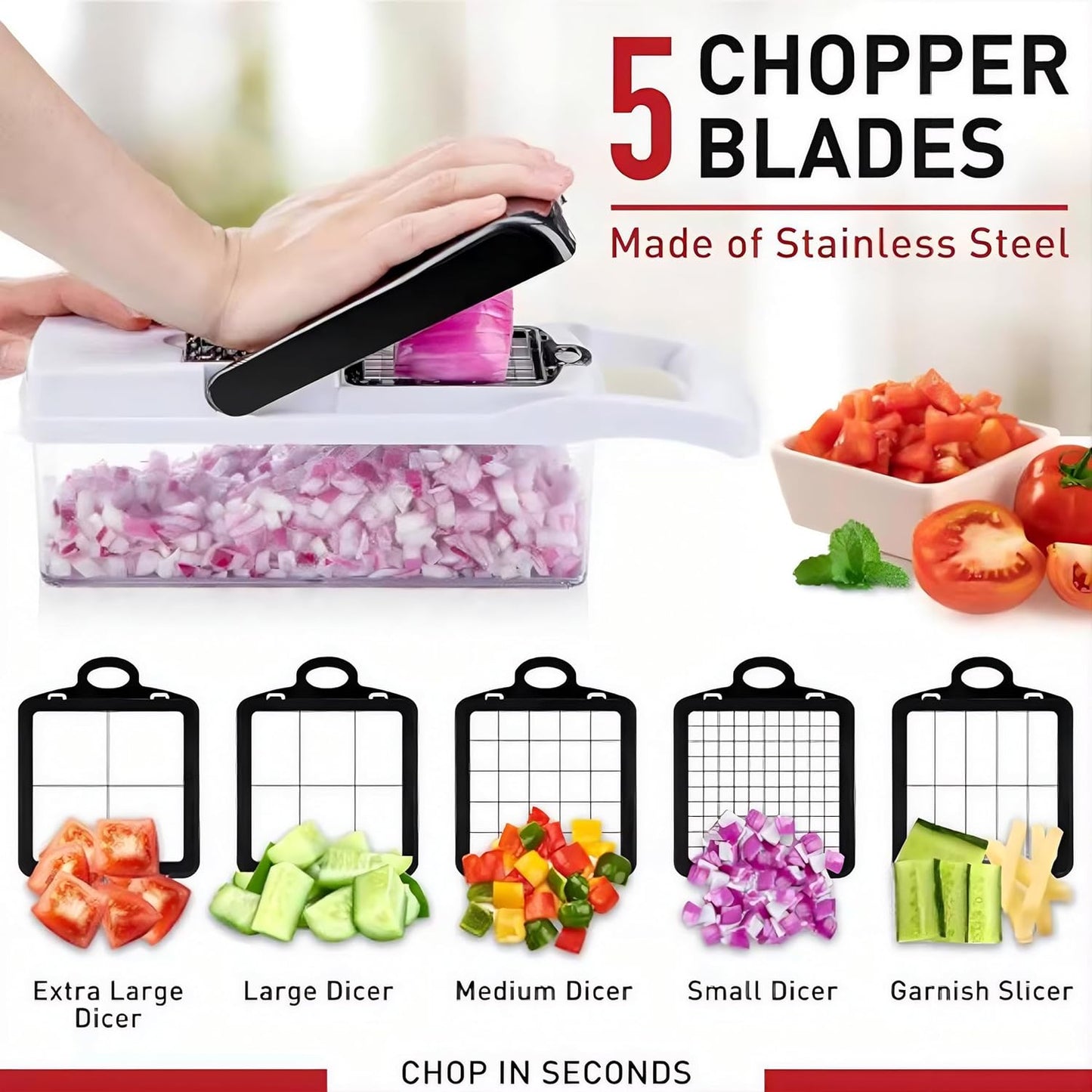 25-in-1 Vegetable Chopper with Container, Stainless Steel Blades