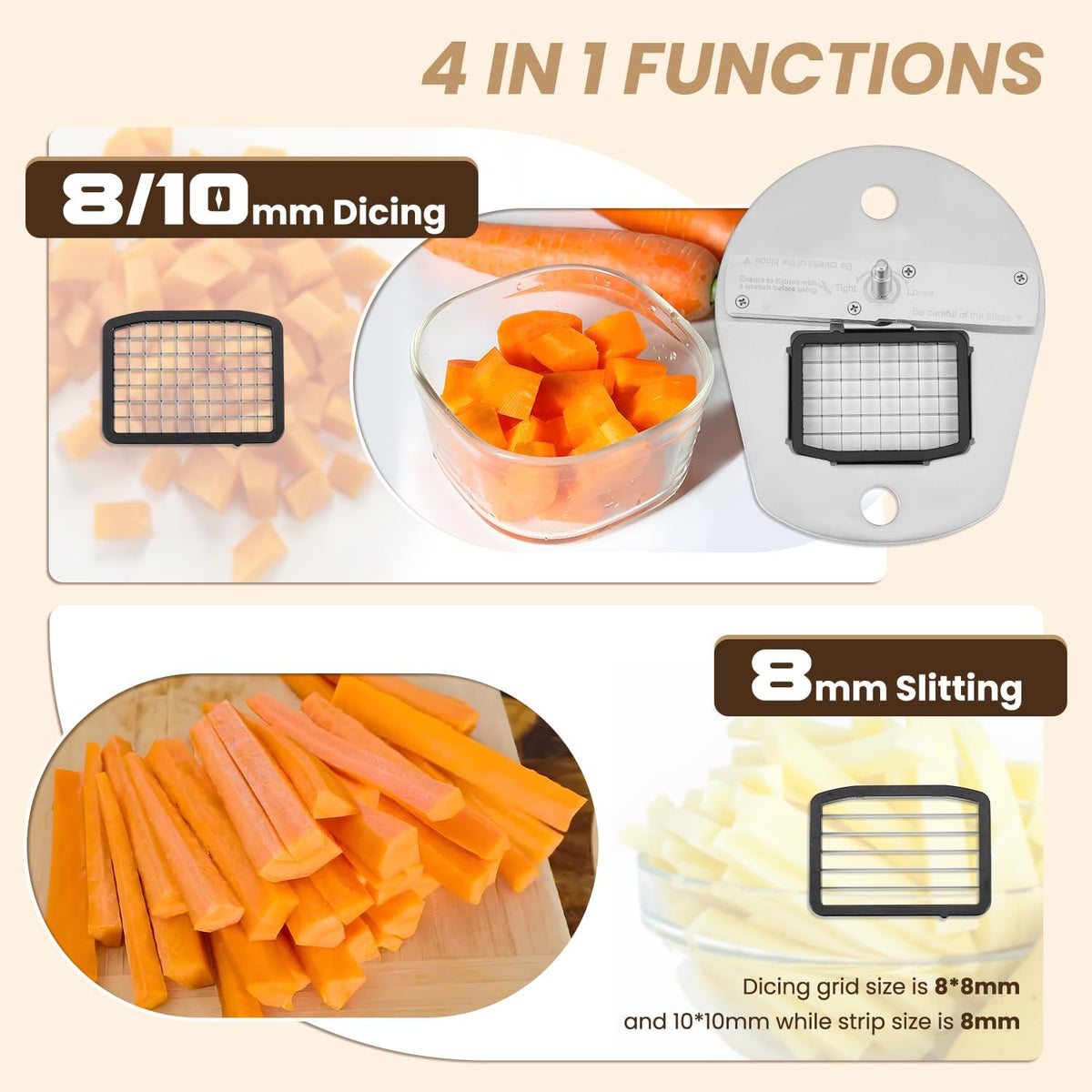 4-in-1 Electric Veggie Dicer Shredder Slicer,110V 200W | Multifunctional Food Chopper For Veggies & Fruits, Commercial Grade, Stainless Steel, Easy To Clean