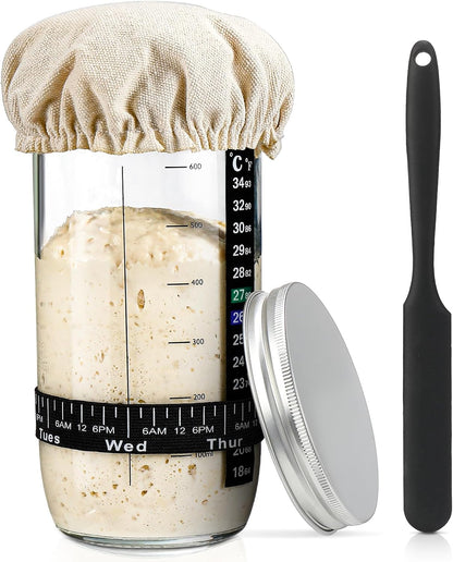 Sourdough Starter Jar Glass 24oz, Sourdough Starter Kit for Homemade Bread
