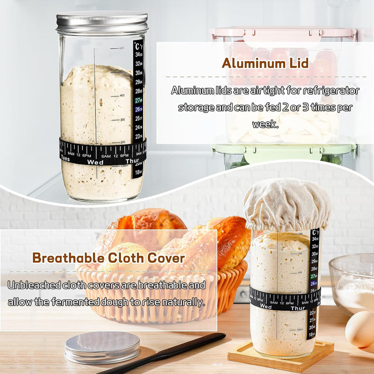 Sourdough Starter Jar Glass 24oz, Sourdough Starter Kit for Homemade Bread