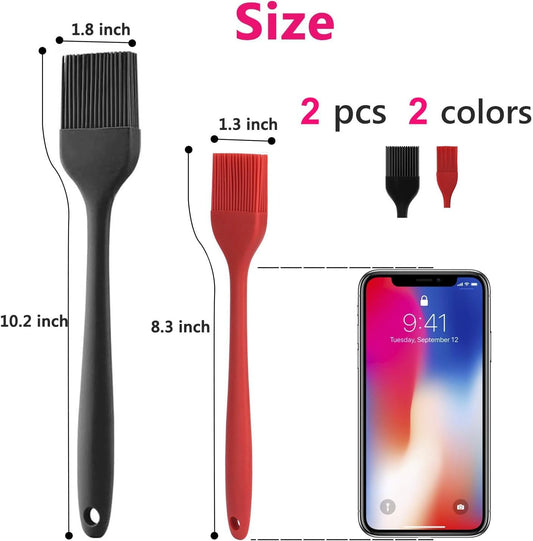 Silicone Basting Pastry Brush Set 2 Pack | Heat Resistant Spread Oil Butter Sauce for BBQ Grill Barbeque Kitchen Baking Cooking Pastries, 1 Large & 1 Small