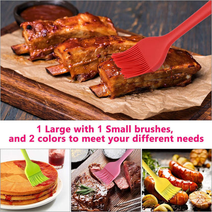Silicone Basting Pastry Brush Set 2 Pack | Heat Resistant Spread Oil Butter Sauce for BBQ Grill Barbeque Kitchen Baking Cooking Pastries, 1 Large & 1 Small