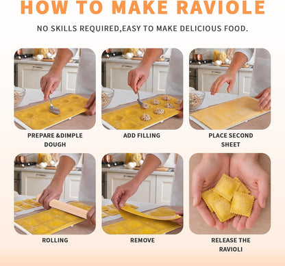 5 Pieces Ravioli Mold Set,Includes 12 Holes Ravioli Maker Press, Wood Rolling Pin,Dumpling Press Mold, Filling Spoon,Ravioli Cutter,for Ravioli Press Mold Pasta Making Tools