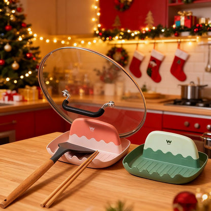 2 Pack Lid and Spoon Rest for Kitchen Counter, Cooking Ladle/Spatula/Spoon Holder for Stove Top, Utensil Rest with Pot Lid Holder for Countertop, Kitchen Gadget Rack, Christmas Cooking Accessories