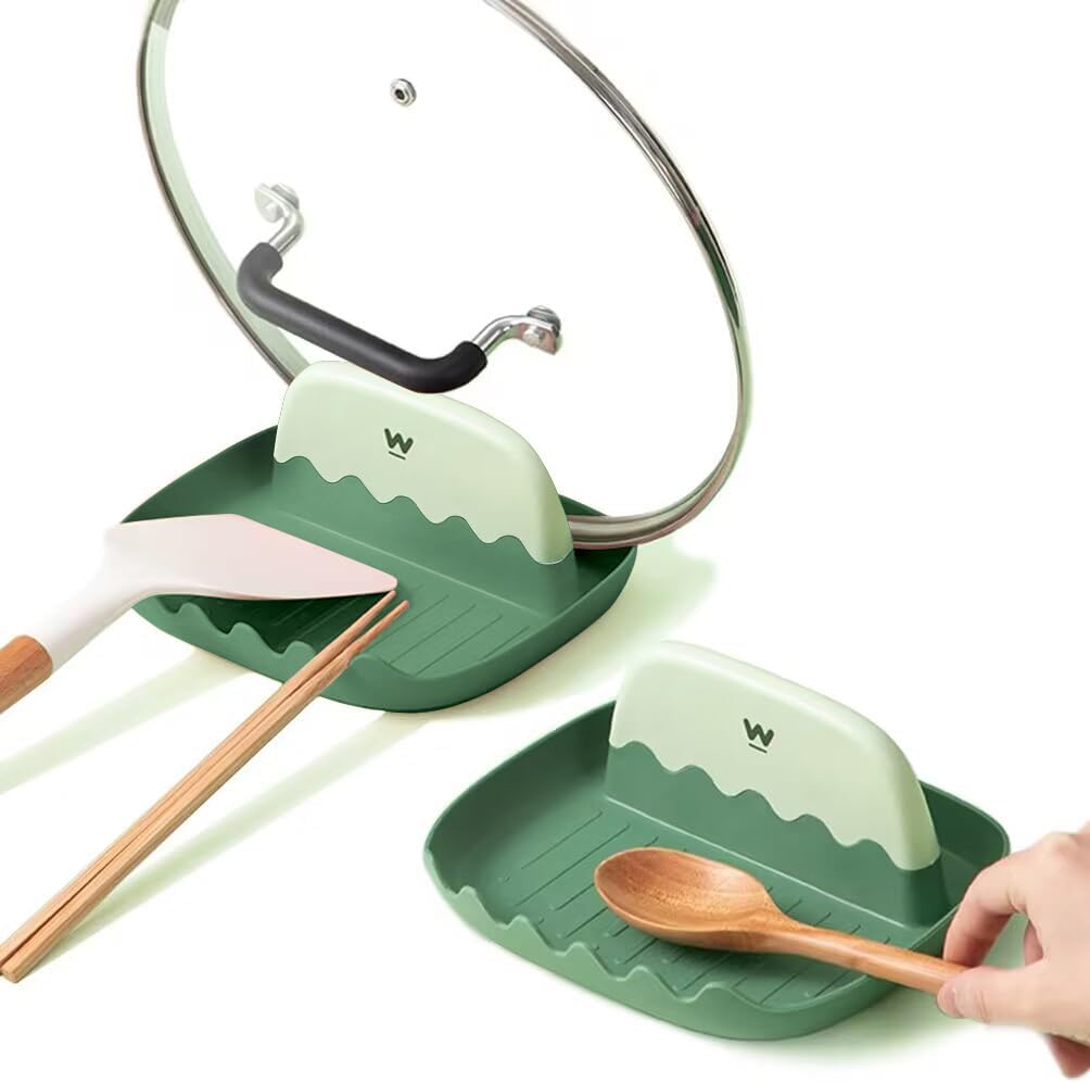 2 Pack Lid and Spoon Rest for Kitchen Counter, Cooking Ladle/Spatula/Spoon Holder for Stove Top, Utensil Rest with Pot Lid Holder for Countertop, Kitchen Gadget Rack, Christmas Cooking Accessories