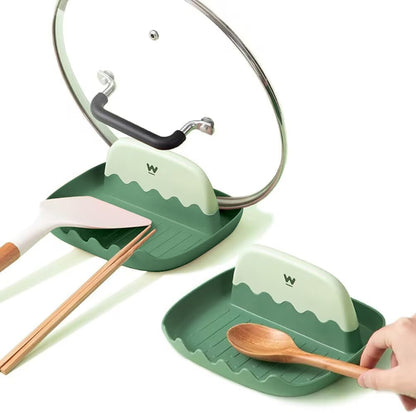 2 Pack Lid and Spoon Rest for Kitchen Counter, Cooking Ladle/Spatula/Spoon Holder for Stove Top, Utensil Rest with Pot Lid Holder for Countertop, Kitchen Gadget Rack, Christmas Cooking Accessories