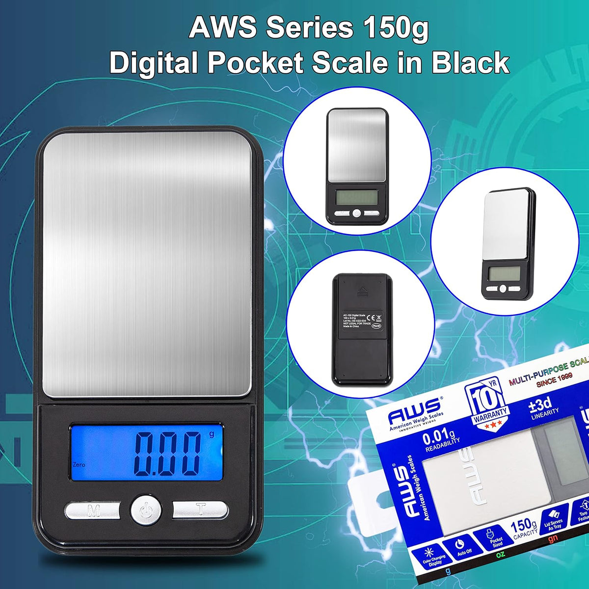 Digital Pocket Scale AC Series 1200g x 0.1g | High Precision 0.1g Accuracy Mini Gram Scale for Kitchen, Lab, Jewelry, Coin Scale, Small Digital Gram Scale Portable Travel Scale