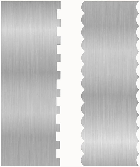 2 Pcs Stainless Metal Cake Scraper Smoother Double Sided Patterned Edge Cake Decorating Supplies Spatula Frosting Icing Tools Comb for Icing Cakes Buttercream Decorating