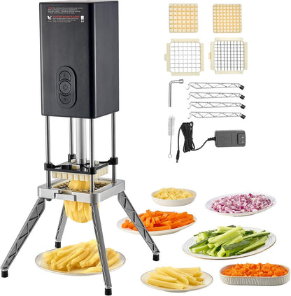 Commercial French Fry Cutter, Stainless Steel Vegetable Fruit Chopper with 3 Replacement Blades 1/2-Inch 3/8-Inch 1/4-Inch, Electric Potato Slicer Dicer for Restaurants & Home Kitchen