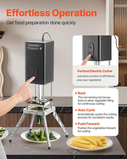 Commercial French Fry Cutter, Stainless Steel Vegetable Fruit Chopper with 3 Replacement Blades 1/2-Inch 3/8-Inch 1/4-Inch, Electric Potato Slicer Dicer for Restaurants & Home Kitchen