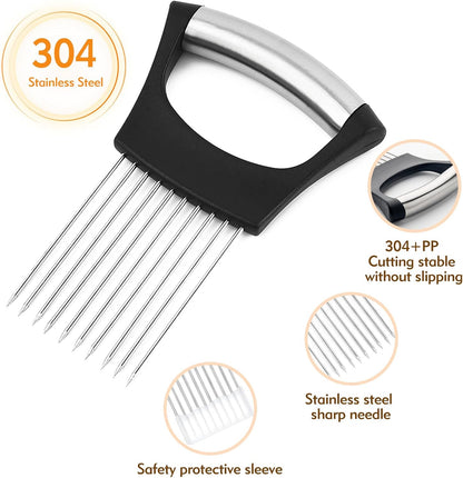 Onion Holder for Slicing - Stainless Steel Onion Slicer & Vegetable Holder Cutting Tool for Onions, Tomatoes, Avocados, Eggs, Lemon, Potatos | Multi-Use Kitchen Utensil