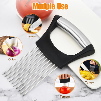Onion Holder for Slicing - Stainless Steel Onion Slicer & Vegetable Holder Cutting Tool for Onions, Tomatoes, Avocados, Eggs, Lemon, Potatos | Multi-Use Kitchen Utensil