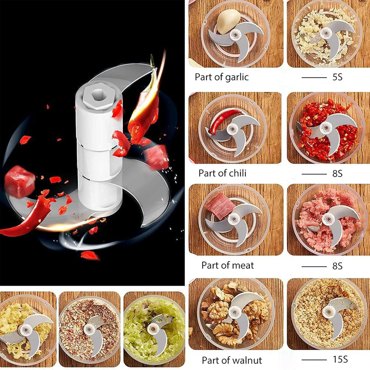 1.5 CUP Garlic Chopper,Electric Mini Food Processor,Portable Veggie Chopper | 350 ML Garlic Grinder Masher Onion Chopper, Blender to Vegetable, Kitchen Utensils for Ginger, Chili, Fruit, Meat, Spices