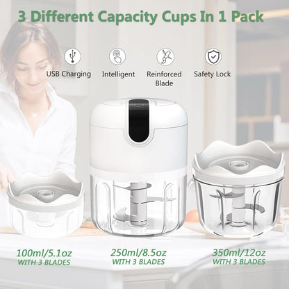 1.5 CUP Garlic Chopper,Electric Mini Food Processor,Portable Veggie Chopper | 350 ML Garlic Grinder Masher Onion Chopper, Blender to Vegetable, Kitchen Utensils for Ginger, Chili, Fruit, Meat, Spices