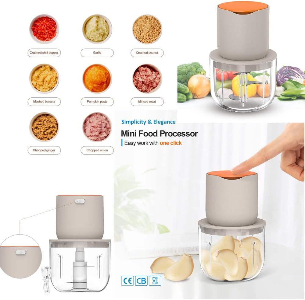 1.5 CUP Garlic Chopper,Electric Mini Food Processor,Portable Veggie Chopper | 350 ML Garlic Grinder Masher Onion Chopper, Blender to Vegetable, Kitchen Utensils for Ginger, Chili, Fruit, Meat, Spices