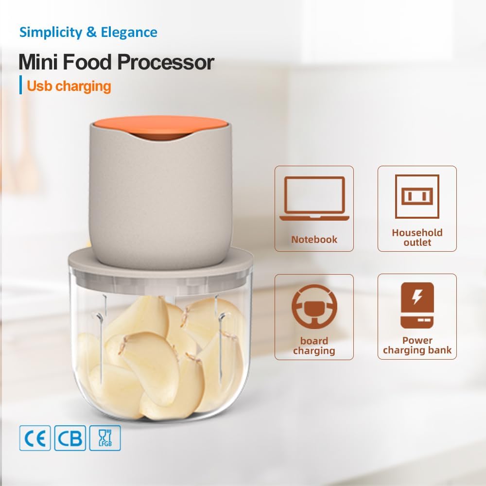 1.5 CUP Garlic Chopper,Electric Mini Food Processor,Portable Veggie Chopper | 350 ML Garlic Grinder Masher Onion Chopper, Blender to Vegetable, Kitchen Utensils for Ginger, Chili, Fruit, Meat, Spices
