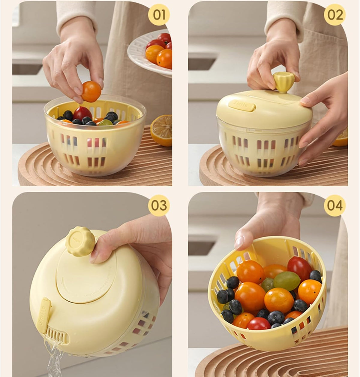 Salad Spinner, Fruit Washer and Lettuce Spinner, Vegetable & Fruit Salad Washing Bowl with Strainer, for Salad Greens, Lettuce, Fruits, Vegetables
