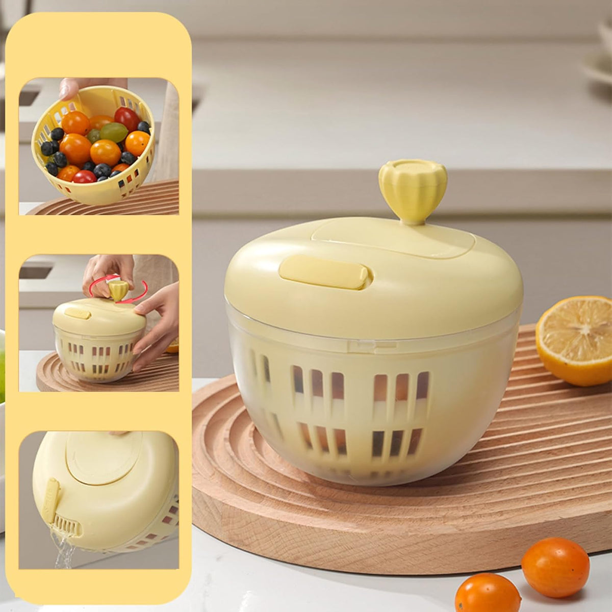 Salad Spinner, Fruit Washer and Lettuce Spinner, Vegetable & Fruit Salad Washing Bowl with Strainer, for Salad Greens, Lettuce, Fruits, Vegetables