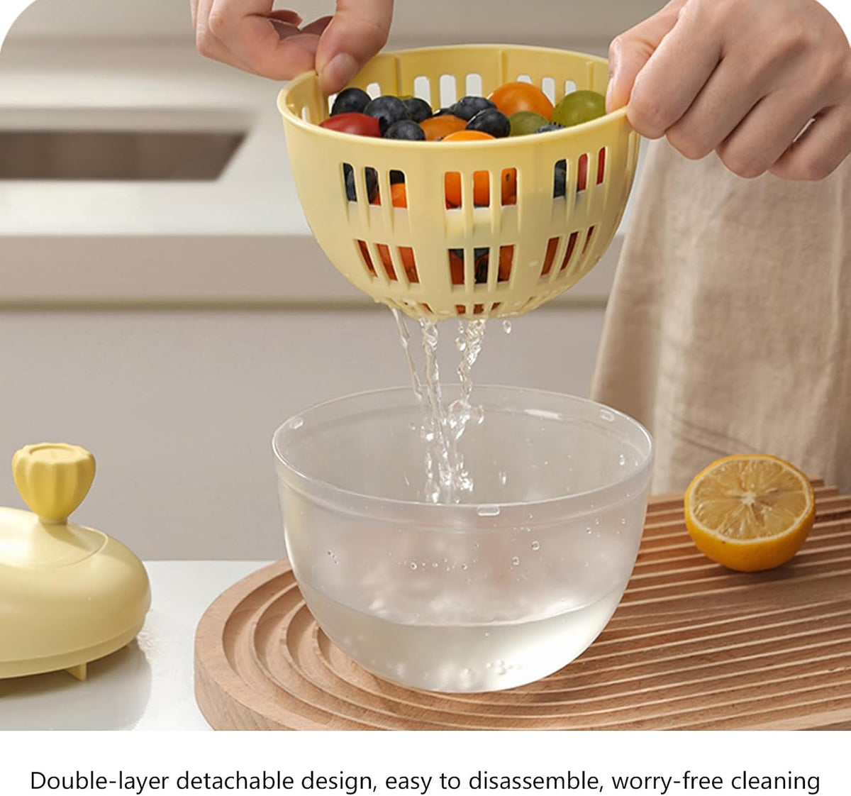 Salad Spinner, Fruit Washer and Lettuce Spinner, Vegetable & Fruit Salad Washing Bowl with Strainer, for Salad Greens, Lettuce, Fruits, Vegetables