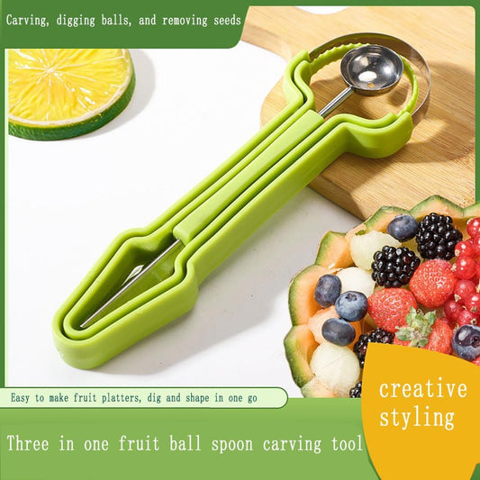 Melon Baller Scoop Set, Stainless Steel 3-in-1 Fruit Carving Tools Knife Kit, Kitchen Gadgets for Easy Fruit Preparation and Perfectly Shaped Fruit
