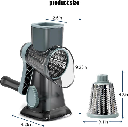 Rotary Cheese Cheese Grater Hand Crank Vegetable Cheese Grater for Kitchen 3 Changeable Blades for Cheese Potato Zucchini Nuts Chocolate - GreyBlue