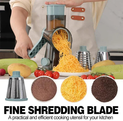 Rotary Cheese Cheese Grater Hand Crank Vegetable Cheese Grater for Kitchen 3 Changeable Blades for Cheese Potato Zucchini Nuts Chocolate - GreyBlue