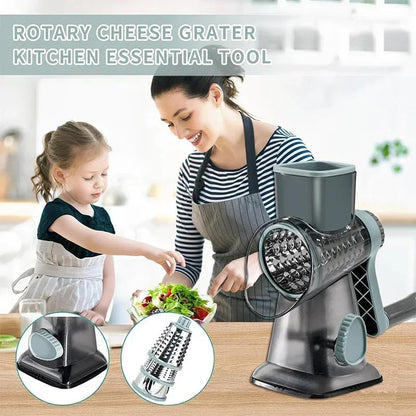 Rotary Cheese Cheese Grater Hand Crank Vegetable Cheese Grater for Kitchen 3 Changeable Blades for Cheese Potato Zucchini Nuts Chocolate - GreyBlue