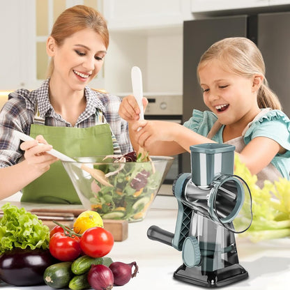 Rotary Cheese Cheese Grater Hand Crank Vegetable Cheese Grater for Kitchen 3 Changeable Blades for Cheese Potato Zucchini Nuts Chocolate - GreyBlue
