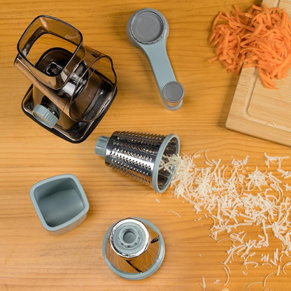 Rotary Cheese Cheese Grater Hand Crank Vegetable Cheese Grater for Kitchen 3 Changeable Blades for Cheese Potato Zucchini Nuts Chocolate - GreyBlue
