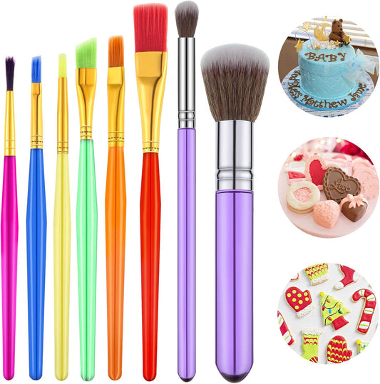 8 Pcs Cake Candy Decorating Brushes Food Painting Brushes Food Fondant Tools for Cake Chocolate Sugar Cookie Decorating Supplies with Fondant Paste Tool for Party Supplies