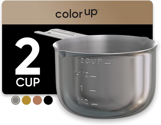 Color Up 2 Cup Measuring Cup, 480ml Stainless Steel Metal, Easy-Pour Spouts, Engraved Markings, Flat Base, Dishwasher Safe, for Dry and Liquid Ingredients