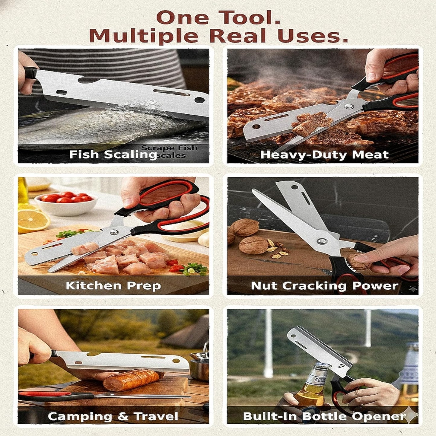 Kitchen Shears Heavy Duty, Detachable Stainless Steel Kitchen Scissors with Non-Slip Grip & Bottle Opener, All Purpose Poultry Shears for Chicken, Meat, Bone, Fish, BBQ & Herbs