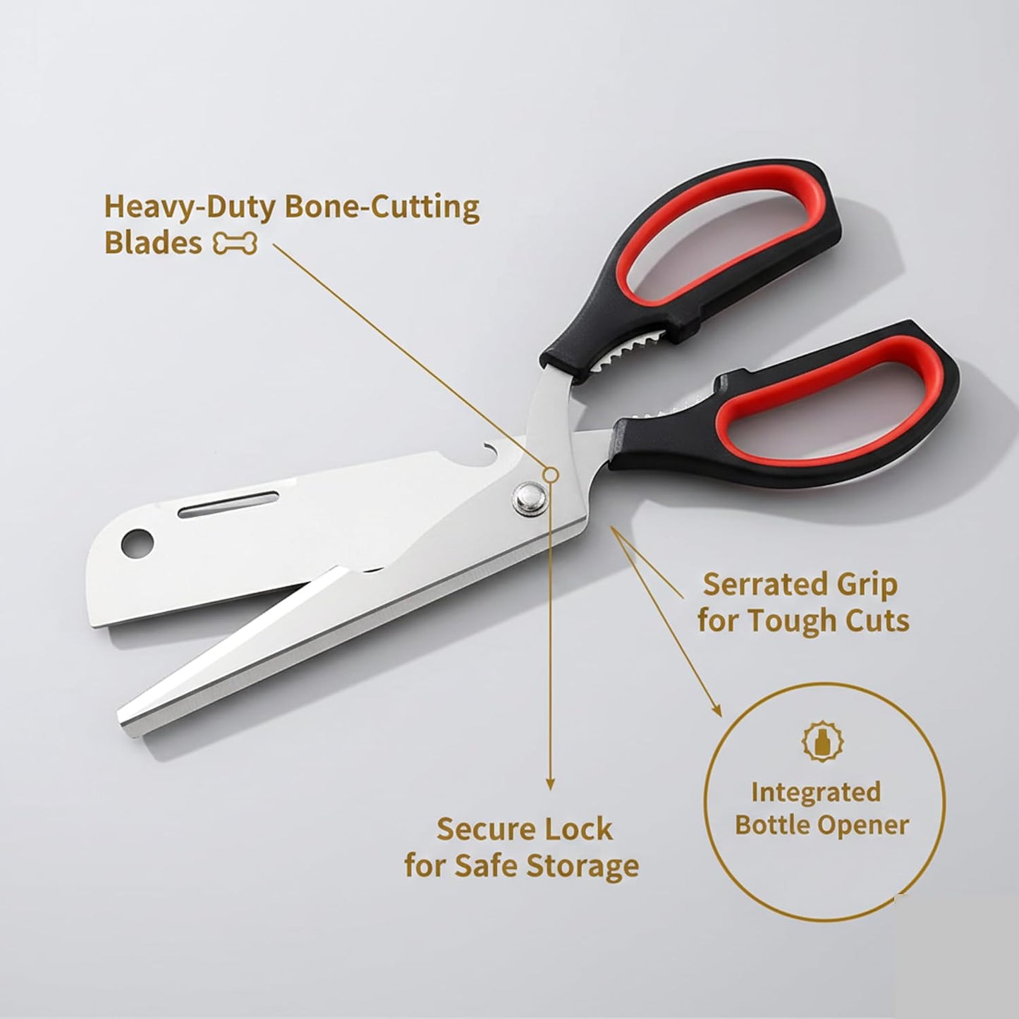 Kitchen Shears Heavy Duty, Detachable Stainless Steel Kitchen Scissors with Non-Slip Grip & Bottle Opener, All Purpose Poultry Shears for Chicken, Meat, Bone, Fish, BBQ & Herbs