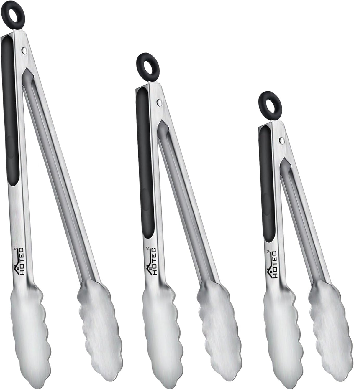 Stainless Steel Kitchen Tongs, Locking Metal Food Tongs for Cooking, Serving, BBQ, Grill & Air Fryer with Non-Slip Grip, Set of 2-9" and 12"