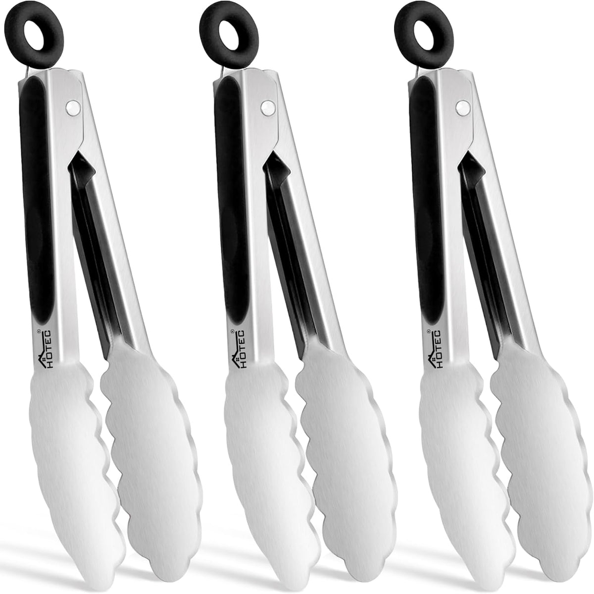 Stainless Steel Kitchen Tongs, Locking Metal Food Tongs for Cooking, Serving, BBQ, Grill & Air Fryer with Non-Slip Grip, Set of 2-9" and 12"