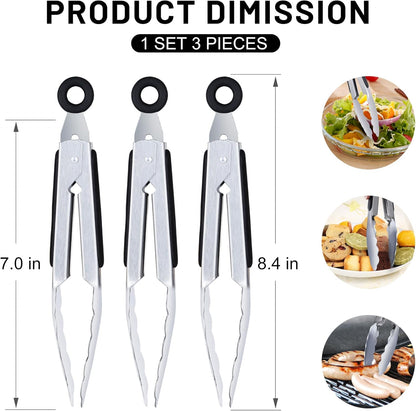 Stainless Steel Kitchen Tongs, Locking Metal Food Tongs for Cooking, Serving, BBQ, Grill & Air Fryer with Non-Slip Grip, Set of 2-9" and 12"