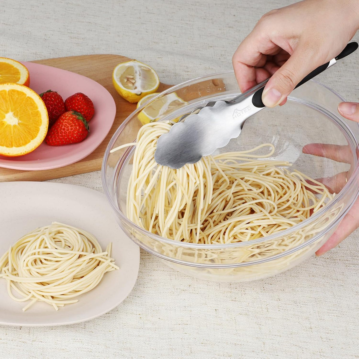 Stainless Steel Kitchen Tongs, Locking Metal Food Tongs for Cooking, Serving, BBQ, Grill & Air Fryer with Non-Slip Grip, Set of 2-9" and 12"