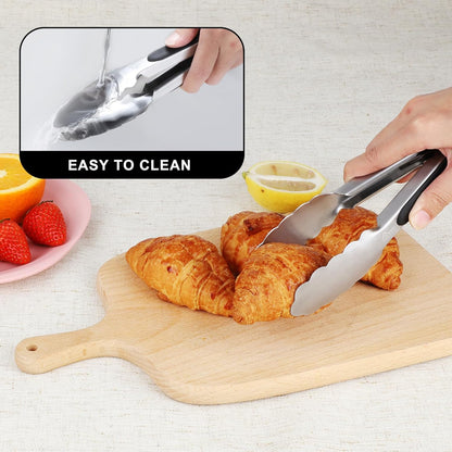 Stainless Steel Kitchen Tongs, Locking Metal Food Tongs for Cooking, Serving, BBQ, Grill & Air Fryer with Non-Slip Grip, Set of 2-9" and 12"