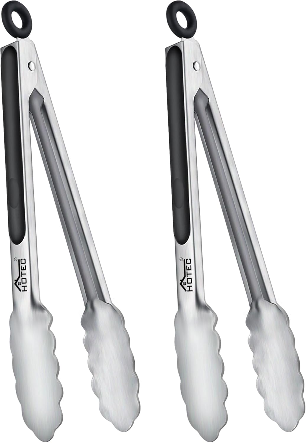 Stainless Steel Kitchen Tongs, Locking Metal Food Tongs for Cooking, Serving, BBQ, Grill & Air Fryer with Non-Slip Grip, Set of 2-9" and 12"