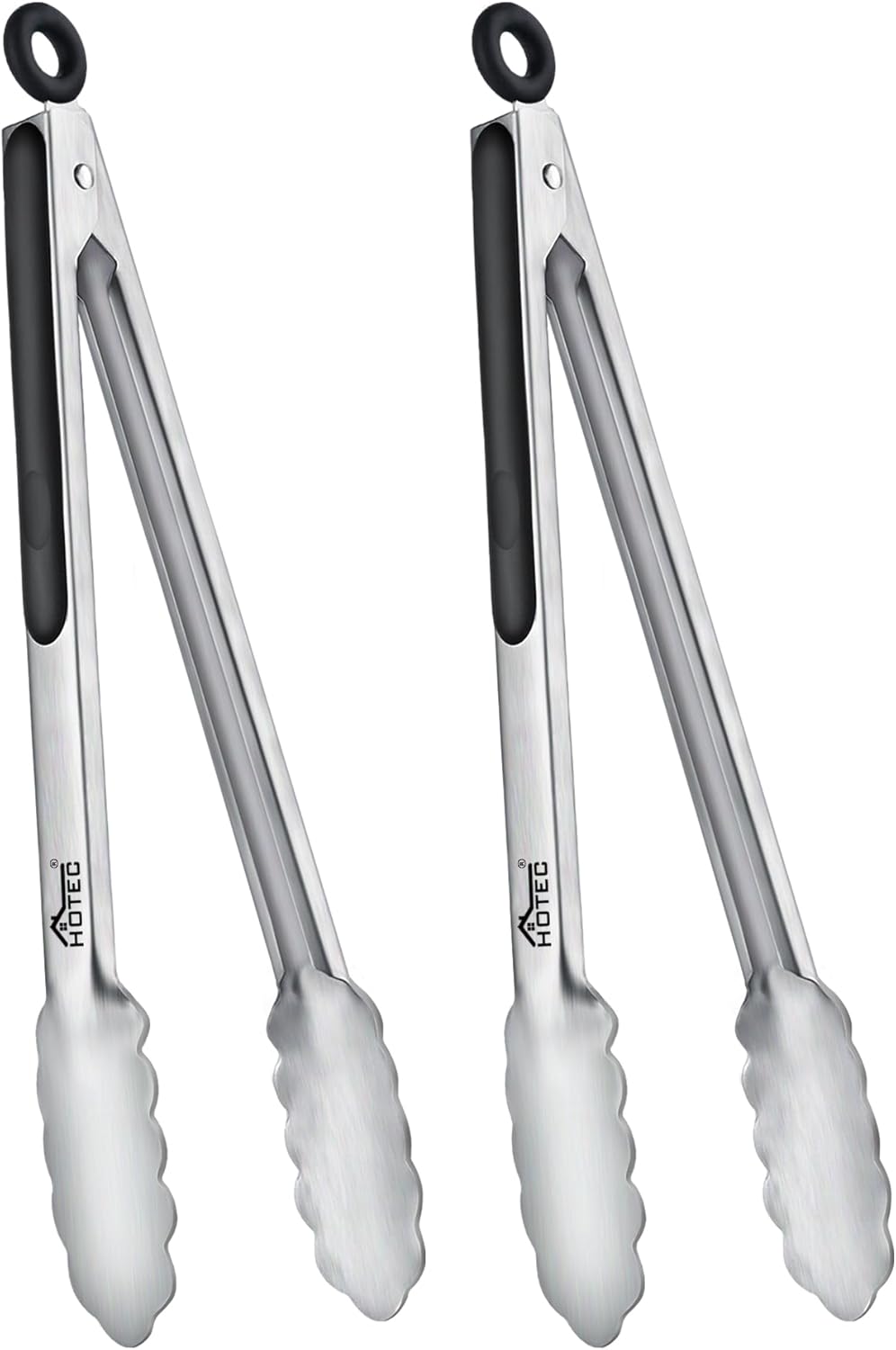 Stainless Steel Kitchen Tongs, Locking Metal Food Tongs for Cooking, Serving, BBQ, Grill & Air Fryer with Non-Slip Grip, Set of 2-9" and 12"
