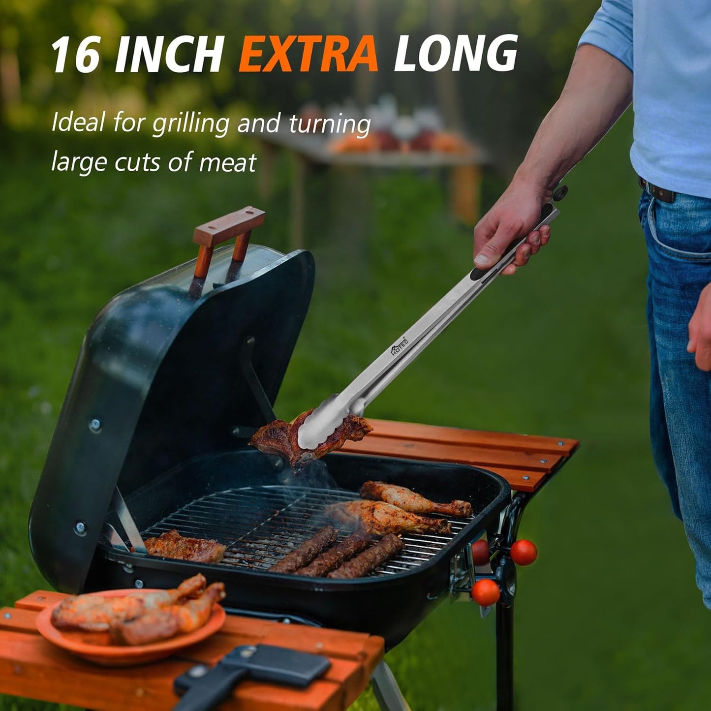 Stainless Steel Kitchen Tongs, Locking Metal Food Tongs for Cooking, Serving, BBQ, Grill & Air Fryer with Non-Slip Grip, Set of 2-9" and 12"