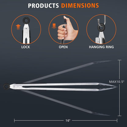 Stainless Steel Kitchen Tongs, Locking Metal Food Tongs for Cooking, Serving, BBQ, Grill & Air Fryer with Non-Slip Grip, Set of 2-9" and 12"