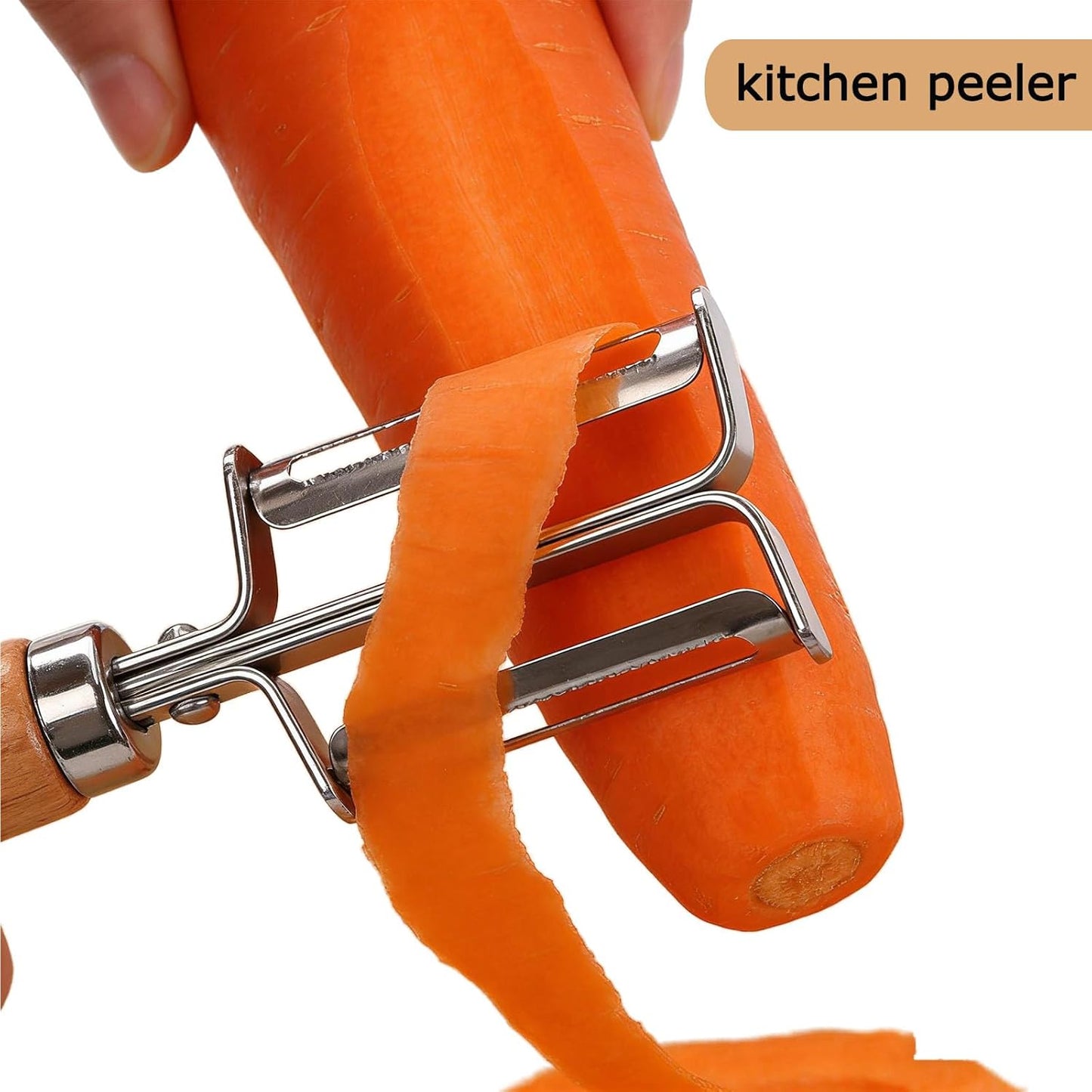 Vegetable Peeler, Stainless Steel Dual Blade Potato Peeler with Beech Wood Handle, Fruit Peeler for Carrot, Apple, Potato, Kitchen Peeler Tool for Vegetable and Fruit